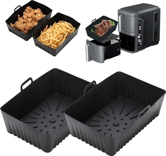 Set di contenitori per air fryer in silicone pieghevoli - 2 pezzi di rivestimento antiaderente riutilizzabili - resistente al calore per forno e microonde Contenitore per air fryer in silicone