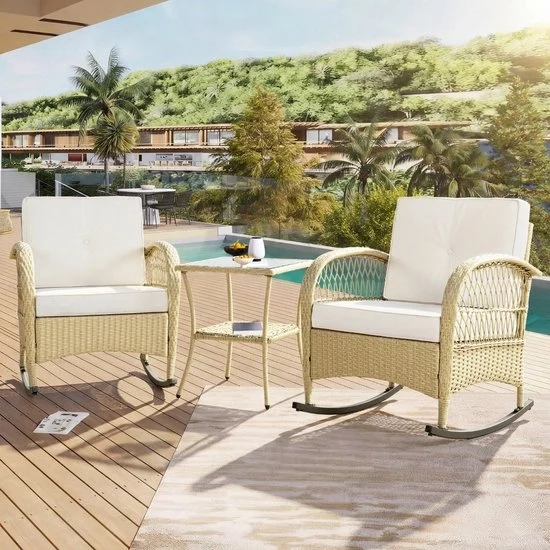 Sedia a Sostegno per Balcone - Rotante - 3 Posti - Sedile Oscillante - Cuscini Beige