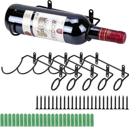 Sostegni vino a muro in metallo - organizzatore vino - 6 pezzi - nero - metallo