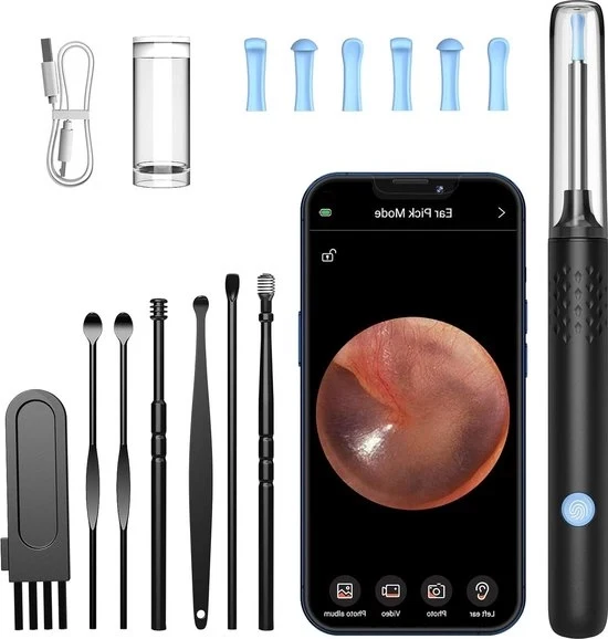 Orecchio Endoscopio 1080P 35 mm Impermeabile Orecchio Endoscopio con 6 Lampade LED - Orecchio Camera per iPhone, iPad e Android - Nero