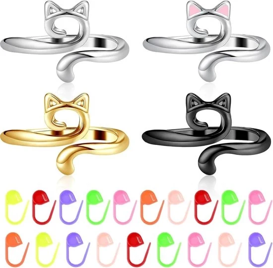 Anelli per chiodare con disegno gatto - 4 pezzi - Metallo - Flessibili