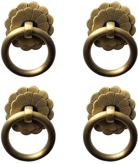 Maniglie a forma di anello in ottone antico - Accessori per mobili vintage - 4 pezzi - Bronzo antico