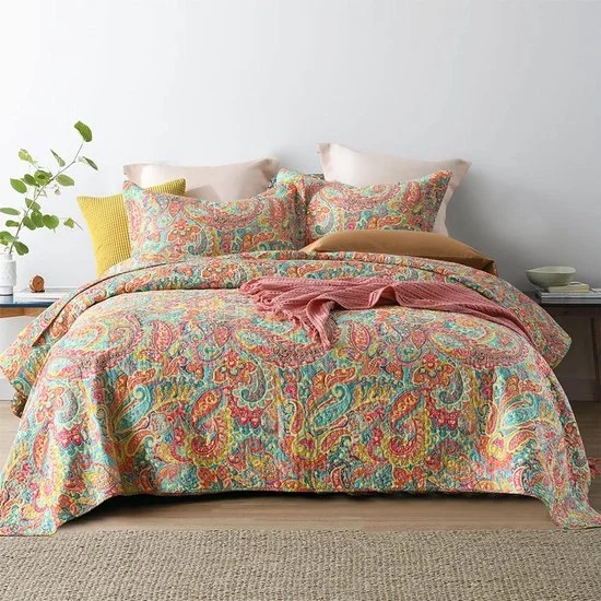 Sprei a quadri - Set di coperte reversibili - 3 pezzi - Disegno Paisley Rhapsody - 100% cotone