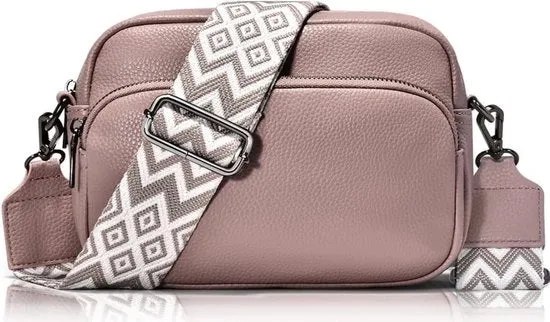 Borsa da spalla per donna con cinturino regolabile e chiusura a zip, confezionata in pelle sintetica, colore ghiaccio.