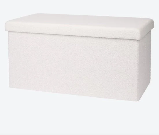 Opacchette rettangolari 76x38x38 cm – Sedia da letto rettangolare con coperchio – Beige/Bianco – MDF legno & poliester – Massimo 90 kg – Sedia da giardino pieghevole con spazio di stoccaggio