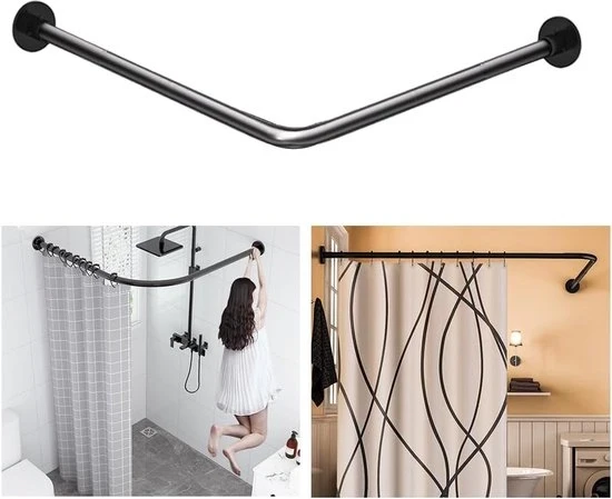 Douchegordijn L con sospensione - acciaio inox - nero - 70-100 cm