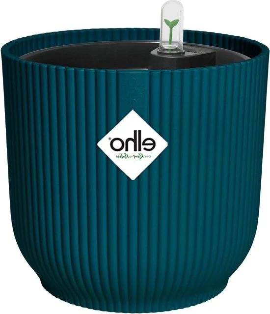 Vaso per Fiori a Rottura con Inserto Auto-Idratante e Contatore d'Acqua - 100% Plastica Riciclata - Blu Profondo - Ø 22 x H 20.2 cm Vaso per Fiori