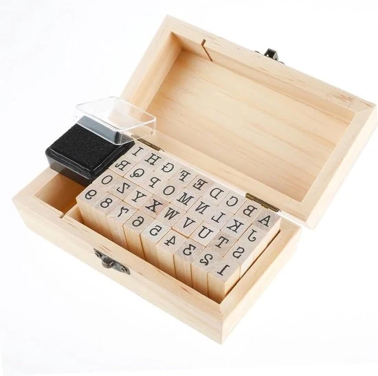 Set di timbri numerati vintage - Alfabeto lettere numeri con set di timbro a inchiostro artigianale in scatola per scrapbooking - 36 pezzi Incluso set di timbro per sigillare con scatola di conservazione per la creazione di cartoline e buste - Set 02