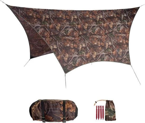 Tenda da Campeggio Ultra-Light Forest Peso 650 g Dimensioni della confezione 25 x 10 cm Sottile come una paracadute Protezione contro le condizioni atmosferiche con finitura a camuffamento look foglia foresta