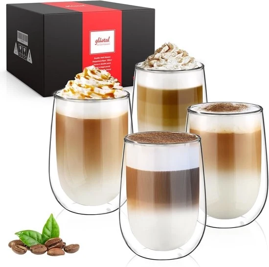 Mokkette da caffè a doppia parete - resistente al calore - 4 pezzi - vetro trasparente