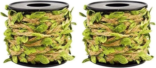 2 pezzi di corda di juta con foglia, 33 piedi di filo con bobina per decorazione di casa e giardino di matrimonio - verde