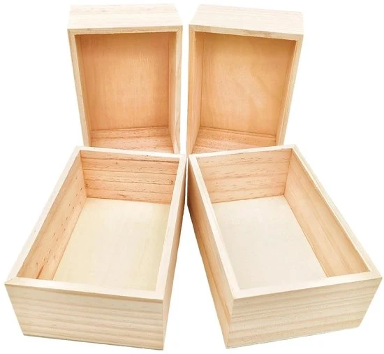 Set di 4 Scatole in Legno di Abete - Decorazione e Archiviazione - 15x10x6 cm