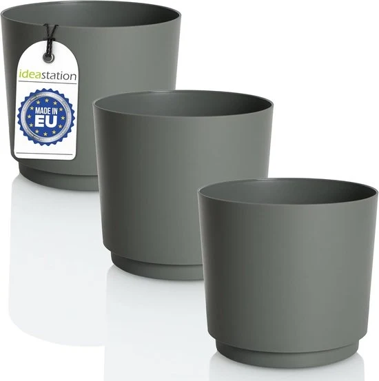Set di tre vasi in plastica ondegnavoli - colore verde-grigio - altezza 14,5 cm