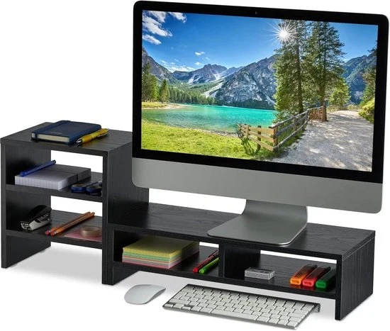 Monitor standaard con spazio di stoccaggio - Universale per ufficio - Elevatore di monitor organizzatore - Nero