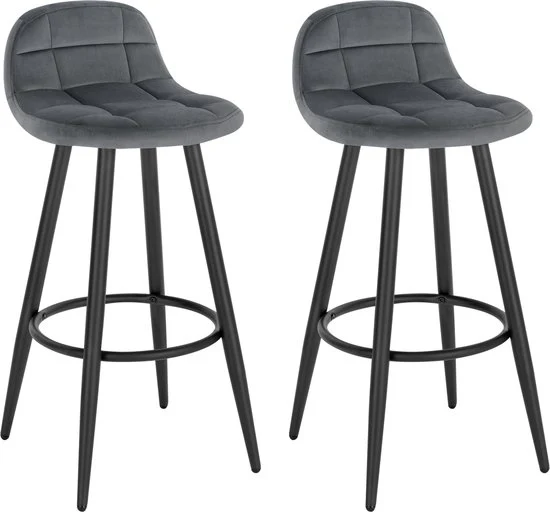Set di 2 Sedili Bar con Schienale - 2 Pezzi - Sedili Bar con Schienale in Pelle - Alta Sedia Bar con Schienale - Grigio