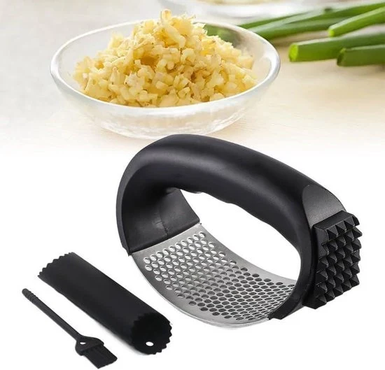 Set di affettatrici d'aglio con schiaccia e spazzola di pulizia - acciaio inossidabile - accessori da cucina