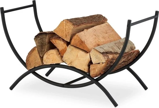 Porta per legna - design moderno - 1 pezzo - nero opaco - acciaio - 38x67x32,5 cm