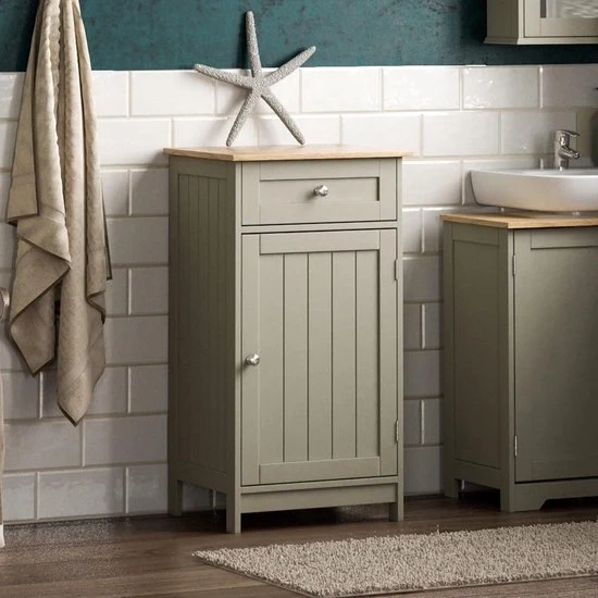 Cassettone da bagno a pavimento - 1 porta e 1 cassetto - eucalipto grigio - archiviazione - 1 pezzo