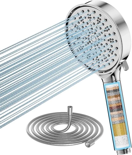 Manicure con alta pressione con tubo - 6 tipi di getto - economizza acqua - filtraggio in 20 strati - per acqua dura - rimuove cloro, batteri e metalli pesanti