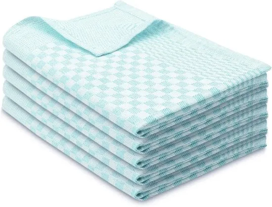 Set di 5 Asciugamani in Cotone di Alta Qualità – 46 x 70 cm, Superassorbente, Solido, Lavabile fino a 60 °C, Mint a Rilievo, Qualità da Catering, Certificato OEKO-TEX