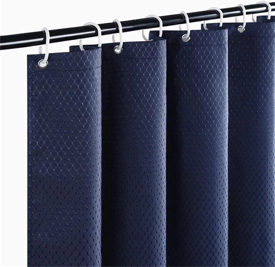 Douchegordino impermeabile azzurro marino - Doccia lunga tenda di stoffa, fungicida - Lavabile - 120 x 200 cm - 8 ganci per douchegordino 120x200
