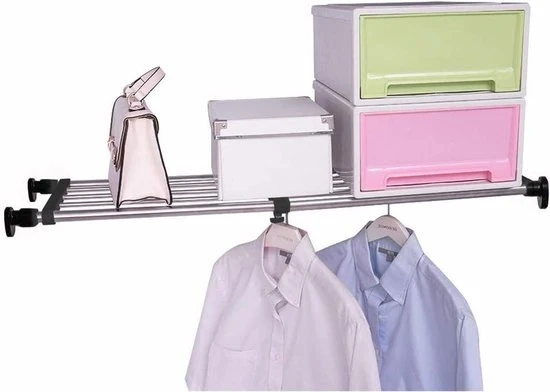 Cassa estensibile con piastra di regolazione della tensione a stantuffo metallico regolabile - organizzatore di separazione per parete - armadio per abbigliamento cucina bagno - nero 60 - 80 cm Opbergrek