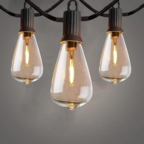 Cavo di Illuminazione Esterno 7,6 Metri IP65 - Acqua e Polvere Resistente - 12 Lampadine LED ST38 - Terrazza Festa Giardino Balcone - Bianco Caldo - Incluso Riserva Lampade di Emergenza