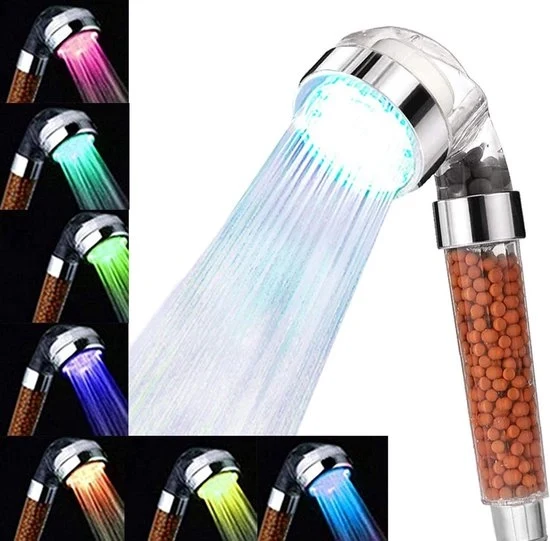 Douchekop con cambiatori di colore - economia d'acqua e filtro di ioni - 1 pezzo - cromato