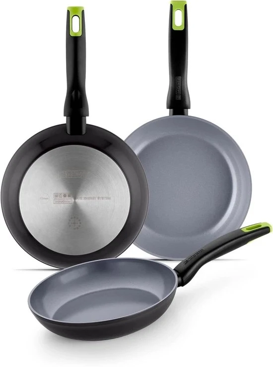 Set di 3 padelle - alluminio smaltato - adatto per induzione - 18-22-26 cm