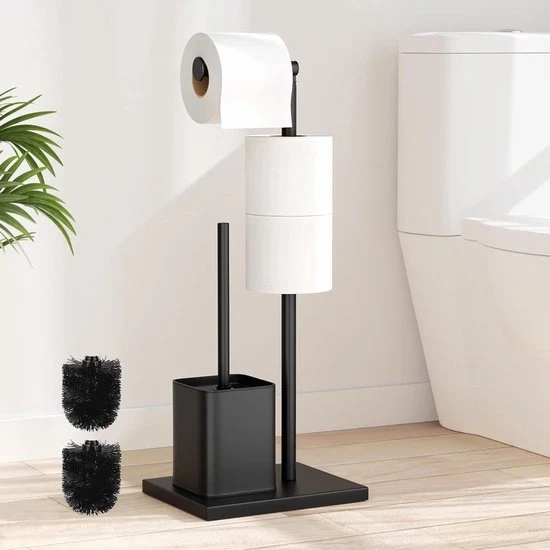Sostegno wc in acciaio inossidabile con spazzola wc - nero lucido - verticale