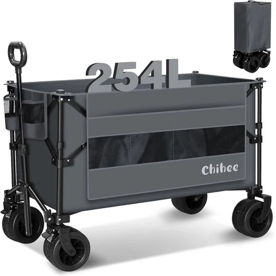 Carrello da giardino e da spiaggia pieghevole - Capacità 254L - Ruote tutti terreni - Portatile con tasca laterale e contenitori per bicchieri Carrello da trasporto