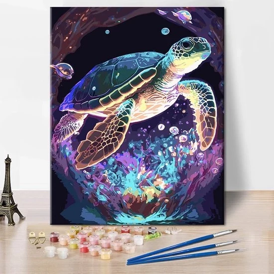 Schilderia di Tartaruga in Acquario - Arte Sottomarina - 1 pezzo - 40 x 50 cm
