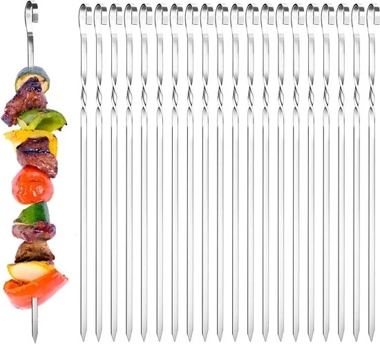 Spiedini per BBQ in acciaio inossidabile - Spiedini per kebab riciclabili 20 pezzi - Resistenti al lavastoviglie - 38cm Spiedini shish kabob - Attrezzatura da griglia per barbecue all'aperto per feste di famiglia attrezzatura da barbecue