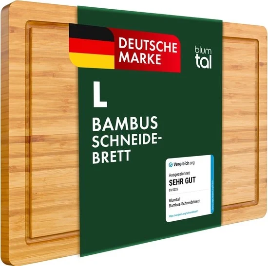 Pannello di Taglio in Bambù – 100% Naturale – Legno Antisettico con Fessura di Asciugatura – Set di 2 Misure