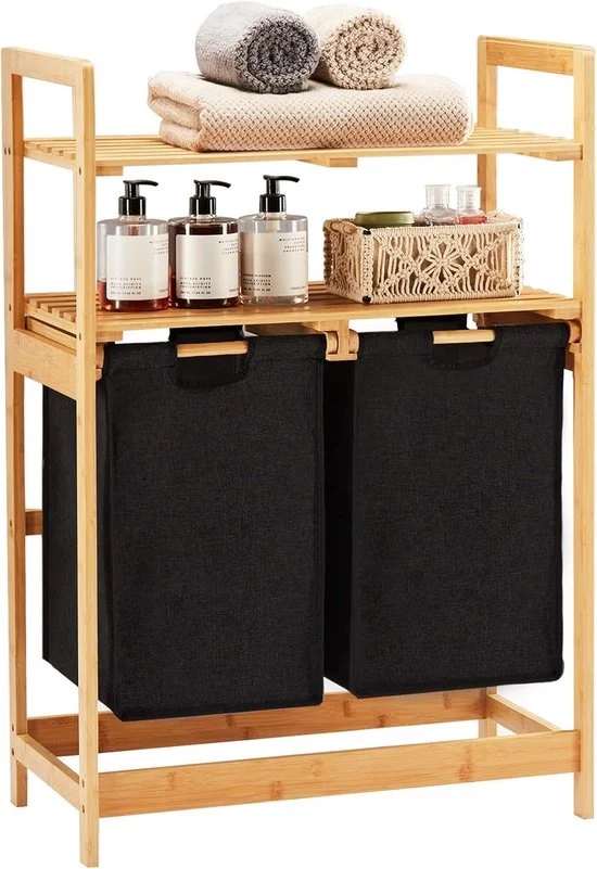 Wastino con telaio in bambù - 2 tasche retrattili - nero - 93 x 64 x 33 cm