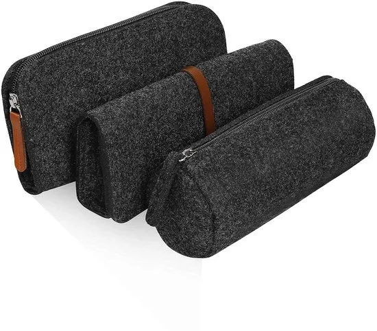 Set di astuccio per matite in velluto - 3 pezzi - Grigio scuro - Velluto resistente