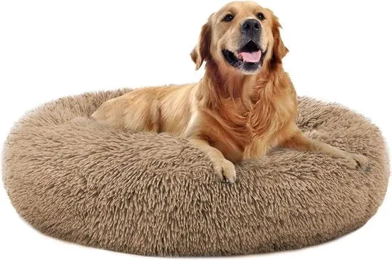 Letto per cani - Cuscino per cani Calmante Donut Faux Pelliccia Cuscino abbronzabile Casa per animali domestici - Grande letto a forma rotonda in plu di dimensioni per cani piccoli-medio-grandi (60cm-80cm-90cm-110cm)
