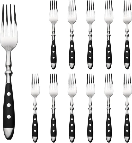 Set di forchette per tart - 12 pezzi - nero - acciaio inox