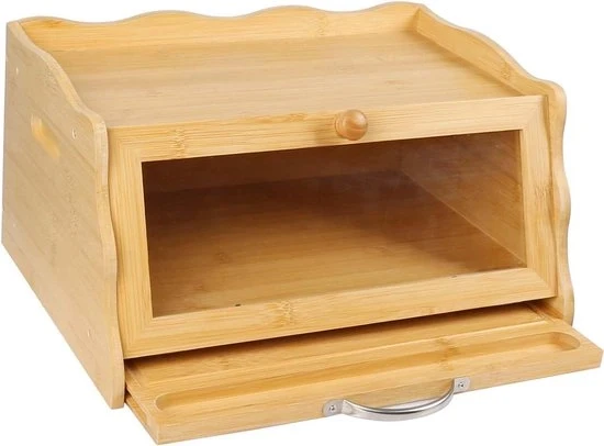 Contenitore per pane in legno di bambù - 39 x 28 x 20 cm - naturale - grande contenitore per pane - sicuro per alimenti - ecosostenibile - contenitore per pane - contenitore per conservazione del pane