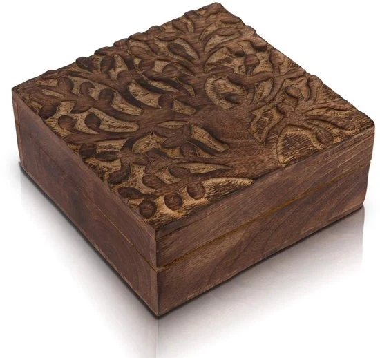 Scatola in Legno Artigianale - Scatola per Gioielli - 1 pezzo - Legno - 15,24 x 15,24 x 6,35 cm
