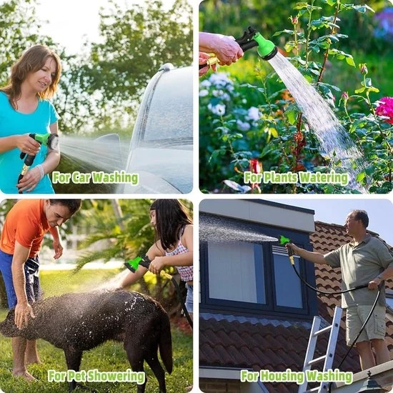 Serpentino estensibile per giardino con pistola d'acqua 8 modalità e resistente 3450D tessuto - tubo di gomma per giardino flessibile migliorato 15 m Serpentino per giardino con avvolgicavo