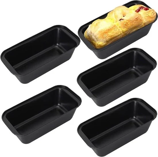 Set di teglie per pane in forma di panino antiaderente in acciaio di carbonio - set di teglie per pane - nero - 5 pezzi - 252 x 13 cm