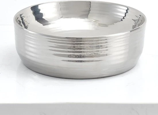 Wastafello ceramica a forma rotonda, colore argento, dimensioni circa 350 x 120 mm, codice FCH5383.