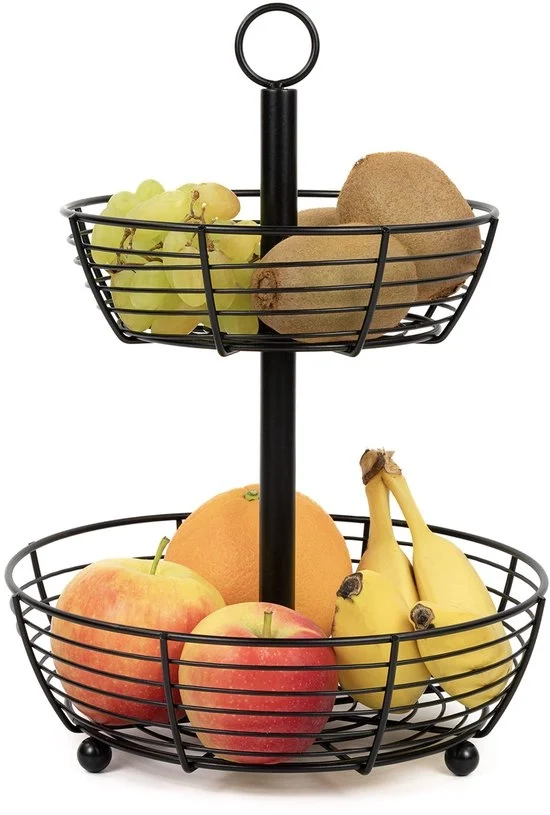 Grote ronde fruitborden etagère - stijlvolle fruitmand - 2 verdiepingen fruitschaal met etages. Fruitschaal