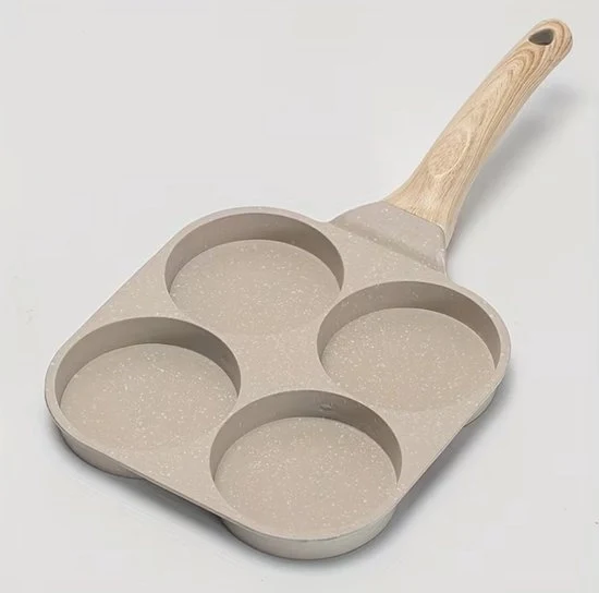 Mini Padella con 4 Cavi Sferici – Superficie Antiscivolo – 1 Buco per Uovo e Padella per Frittelle – Compatta & Energeticamente Efficiente – Ideale per la Colazione