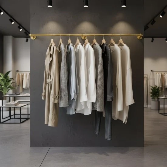 Stang per abbigliamento a muro da 180 cm con design industriale in metallo – grande capacità di carico – attacco per abbigliamento per camera da letto, armadio a muro, negozio e zona lavanderia