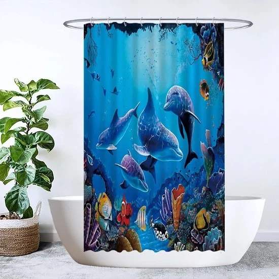 Douchegordino Mare Acquario Corallo 120x200 cm - Antimuffa - 8 anelli - Douchegordino blu 120x200