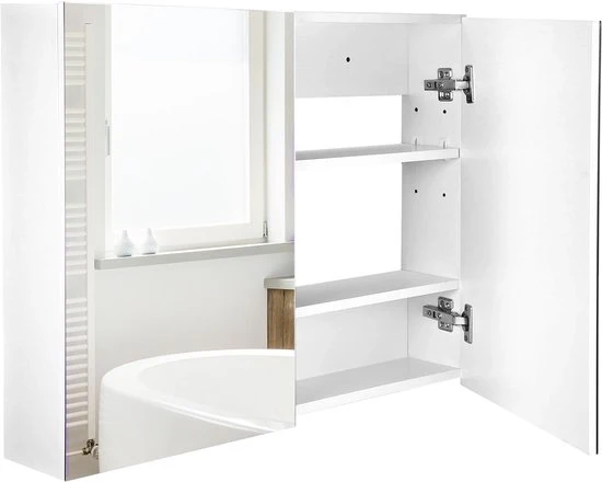 Cassettiera per bagno - Bianca - Specchio - Scomparti regolabili - Porte doppie