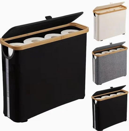 Sostegno per Carta igienica con Cassettone nero – Tavolo per Bagno libero per Carta igienica e Accessori – Design Moderno e Spazievolutivo