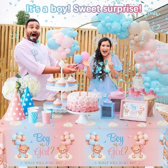 Tavolo per rivelazione del sesso - 2 pezzi, tovaglie per baby shower 137 x 274 cm - azzurro rosa, impermeabili e monouso - per bambini, compleanni.